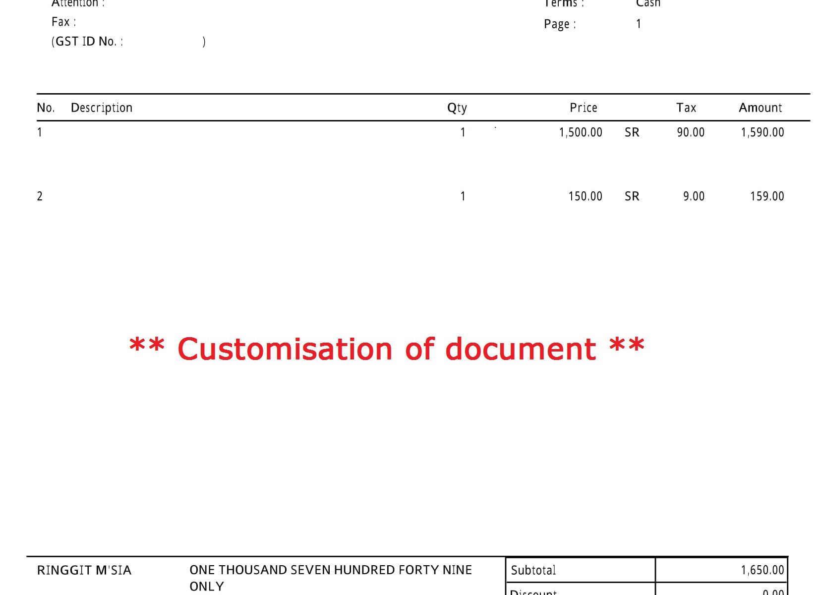Customisation of document