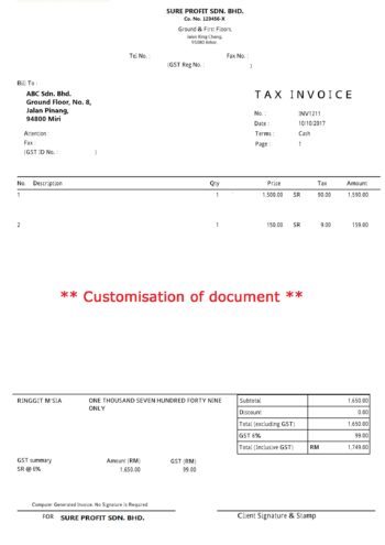 Customisation of document